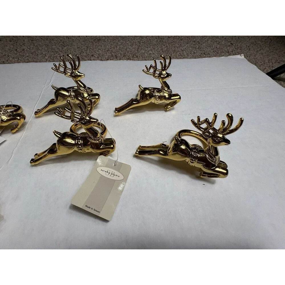 Sarah B Studio Gold Reindeer Napkin Rings Set of 6 Christmas Holiday Table